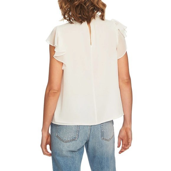 1.STATE Flutter Sleeve Smocked Neck Blouse - Large - Picture 2 of 5